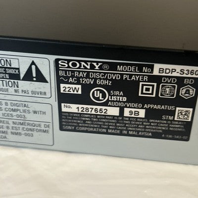 Sony BDP-S360 Blu-Ray DVD Player w/ Remote HDMI Cable Power Cord TESTED