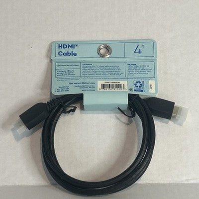 Onn 4ft HDMI Cable High Speed HD Audio Video 4K HDTV Bluray DVD Streaming