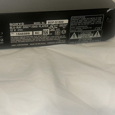 Sony BDP-S1500 Blu-Ray DVD Player w/ Remote Power Cord HDMI Cable TESTED