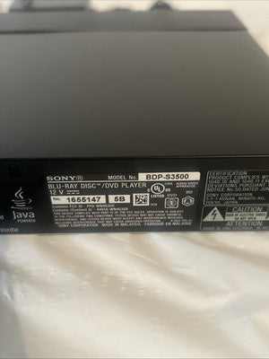 Sony BDP-S3500 Blu-ray DVD Player w/ Power Cord HDMI Cable Remote Control TESTED