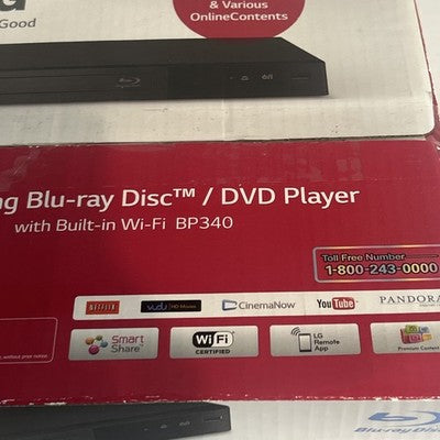 LG BP340 BluRay DVD Player Wi-Fi w/ Remote Control HDMI Cable Bundled Open Box