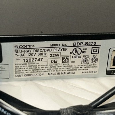 Sony BDP-S470 Blu-Ray DVD Player 3D w/ Remote HDMI Cable Power Cord TESTED