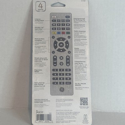 GE UltraPro Universal Remote Control 33709 4-Device Samsung All Brands Open Box