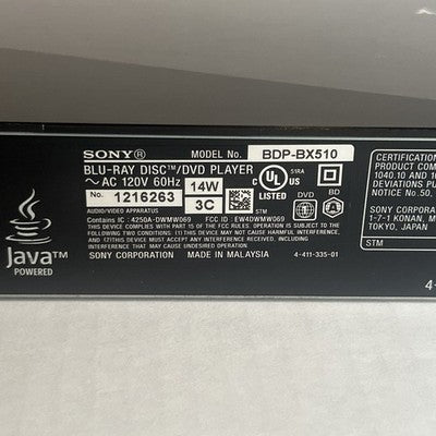 Sony BDP-BX510 BluRay DVD Player WiFi 3D w/ HDMI Remote Control Bundle TESTED