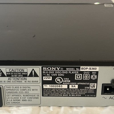 Sony BDP-S360 Blu-Ray DVD Player w/Remote Control HDMI Cable TESTED