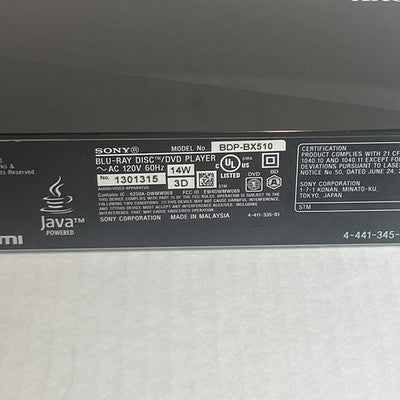 Sony BDP-BX510 BluRay DVD Player WiFi 3D w/ HDMI Remote Control Bundle TESTED